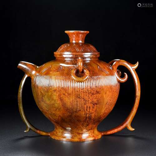 Hetian jade wine pot, the quality of the jade is exquisite, ...