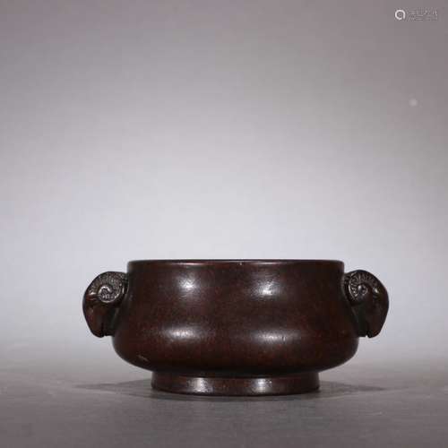 - old cupreous embryo goat ear censer Chen Qiaosheng system....