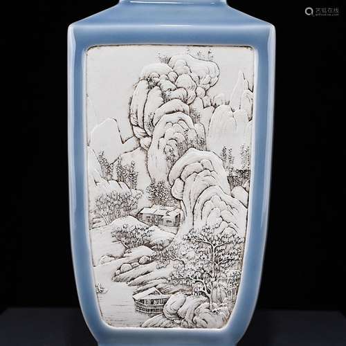 Wang Bingrong and pile the azure glaze carving landscape squ...