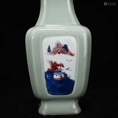 Blue and white youligong pea green glaze medallion landscape...