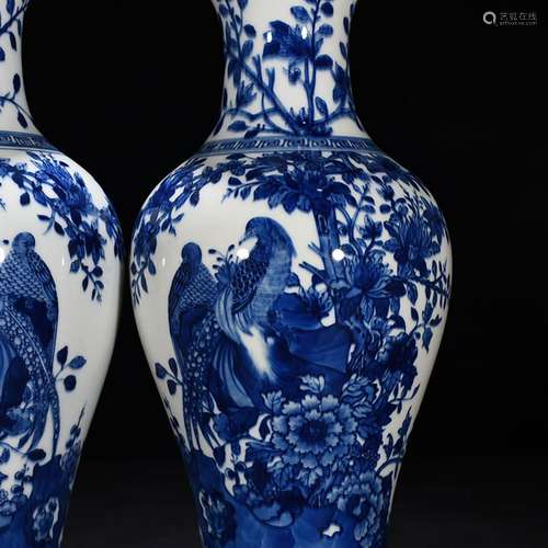 Blue and white pheasant peony grains bottles of 38 * 16 cm