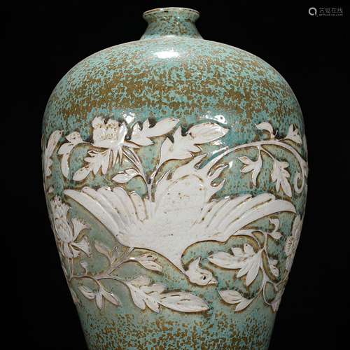 Yao variable glaze carving around branch grain mei bottles o...