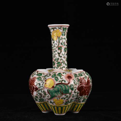 Colorful flowers lion ZiWen conjoined bottle antique vases, ...