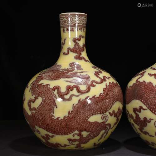 Jiao yellow glaze youligong red dragon grain tree 42 * 32 cm