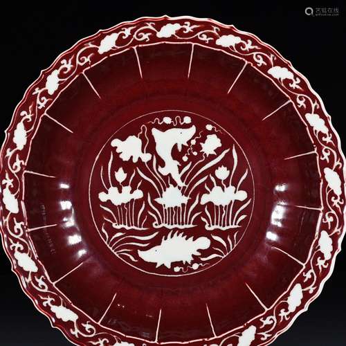 The red glaze carved white fish algae wen ling mouth fold al...