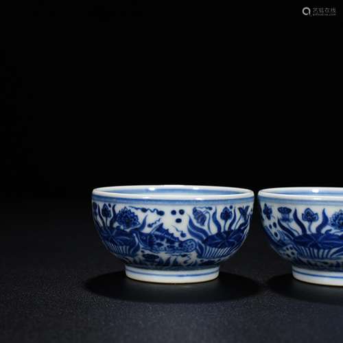 Blue and white fish and algae grain cup 4.5 * 8.5 cm