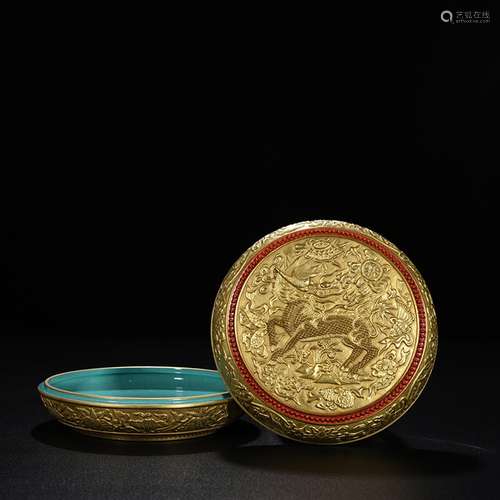 Carving fine gold kirin sweet lines printed box compact 7 cm...