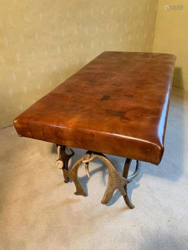 An Early 20th Century Antler Based Leather Topped Table