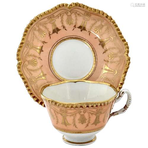 Flight Barr & Barr salmon and gilt cup & saucer, ca....