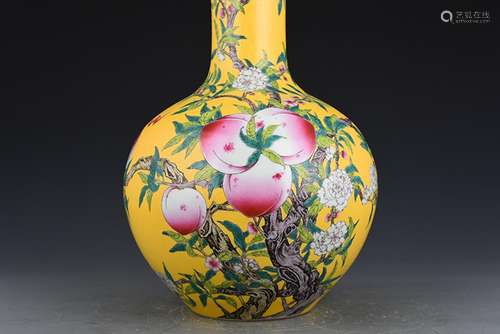 Yellow to plunge into the colored enamel wufu nine peach tre...