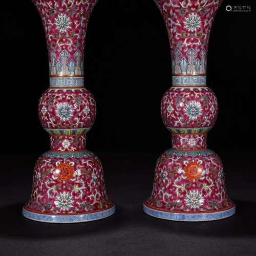 Red in pastel lotus sweet grain flower vase with 30 * 15 cm