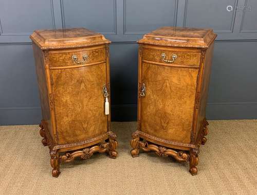 Tall Pair Of Burr Walnut Pedestal Cupboards