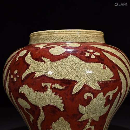 Youligong carved fish grain tank 30 * 34 cm