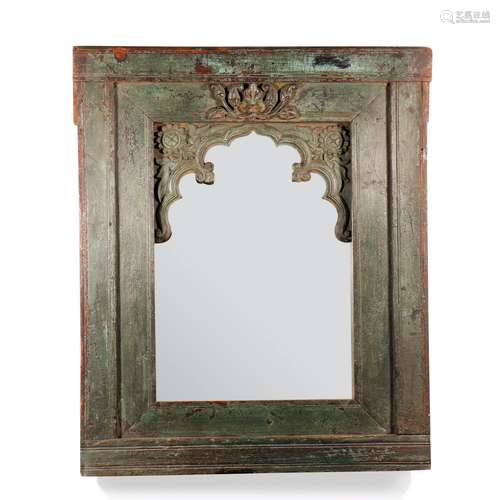 Indian Green Painted Mihrab Mirror From Banswara - 19thC