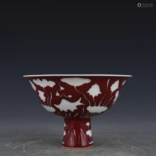 The algal red carved fish grain footed bowl antique old and ...