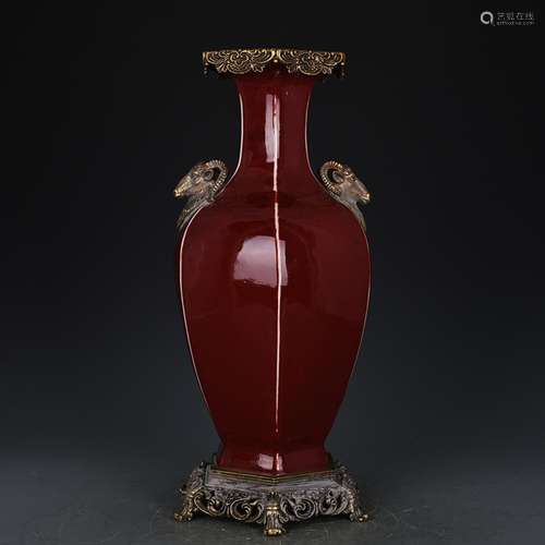 Ji red glaze vase Mosaic gold export porcelain porcelain ant...