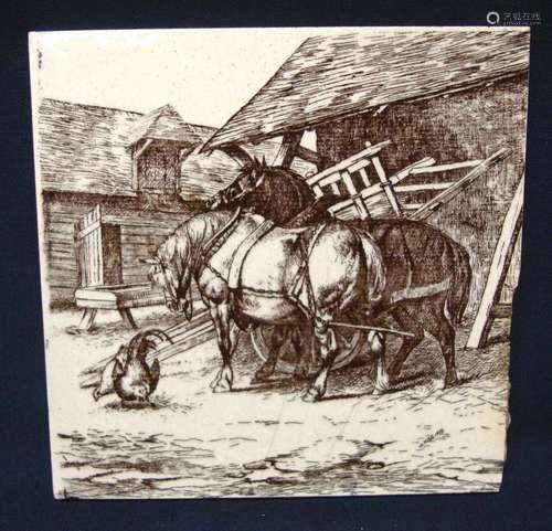 Signed Wm Wise Minton Tile ~ Farm Horses 1879