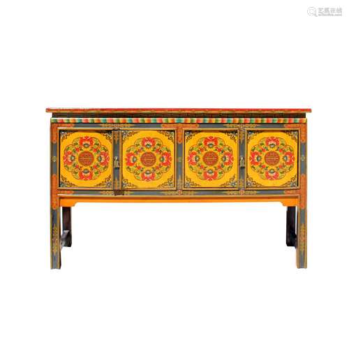 Tibetan Oriental Orange Red Floral Foyer Console Side Table ...