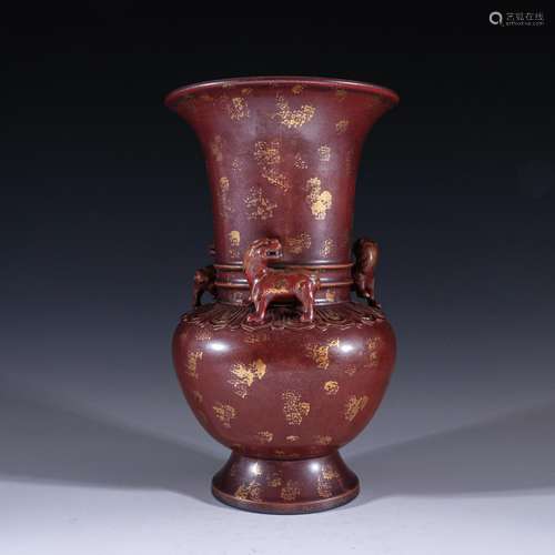 Three beast flower vase with rust red glazeSpecification: hi...