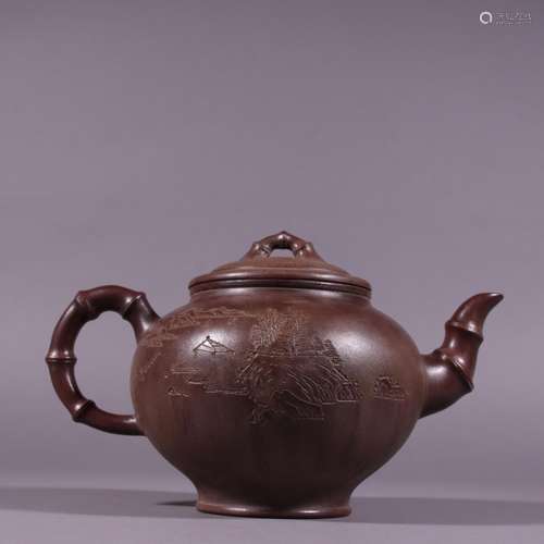 Purple clay sculpture landscape figure teapot GusystemSpecif...