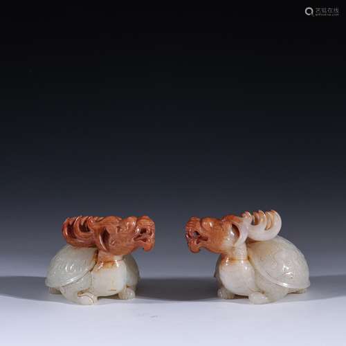 Ancient jade dragon turtle furnishing articles of a coupleSp...