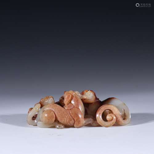 Generation of ancient jade three dogs frolic furnishing arti...