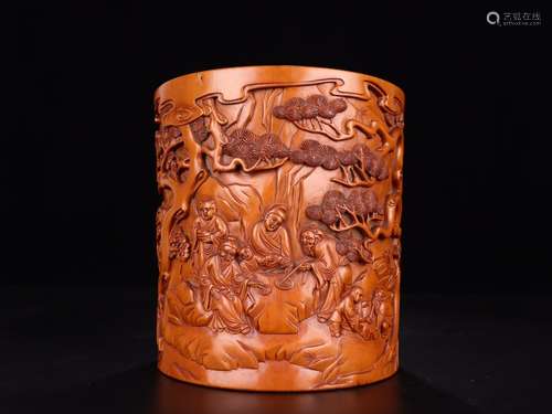 - stories of boxwood grain brush pot.Specification: high 16....