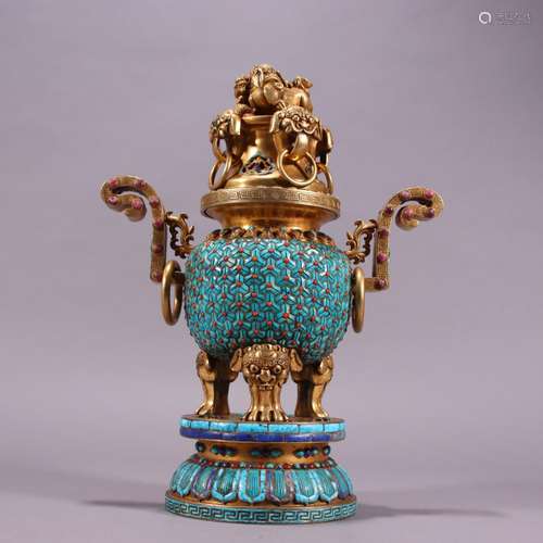 The gold copper green pine treasure lion button aroma stove....