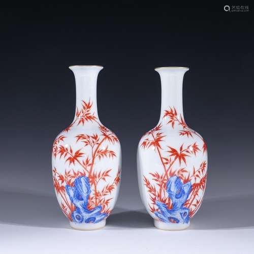 Blue and white youligong rock bamboo bottles of a pairSpecif...