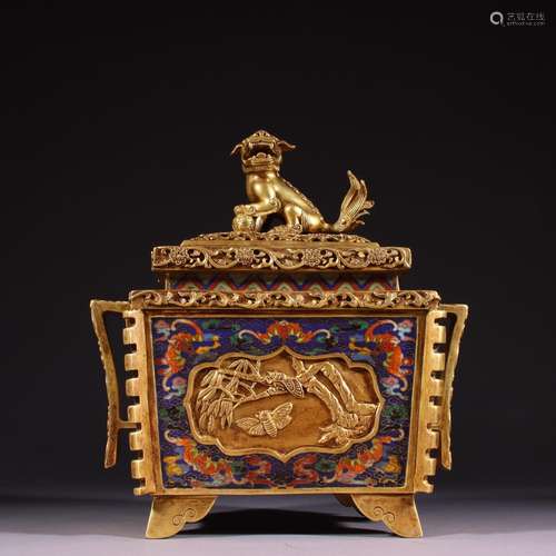 : copper foetus gold cloisonne lion twisted fuming furnace f...