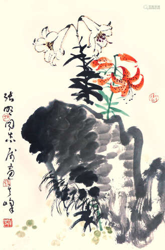 孙其峰(张明上款) 花卉 纸本 立轴