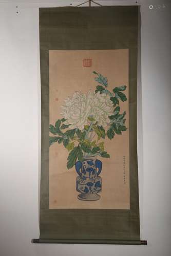 , Zou Yigui antique flower vertical shaftSize 130 x66cm