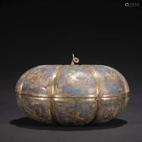 A Rare Gilt-silver Pumpkin-shaped Box With Cover