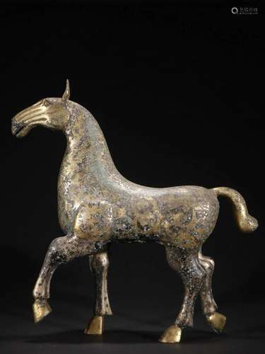 A Rare Gilt-bronze Horse Ornament