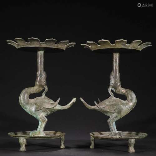 A Pair of Rare and Top Bronze Candleholders