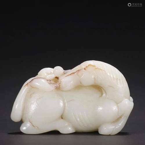 A Fine Carved Hetian Jade Horse Ornament