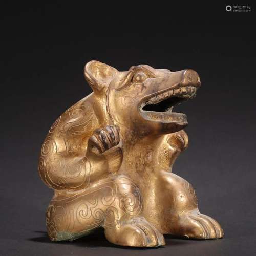 A Rare Gilt-bronze Beast Ornament