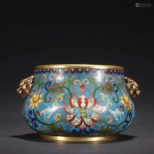 A Fine Gilt-bronze Cloisonne Flowers Censer