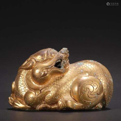 A Fine Gilt-bronze Beast Ornament