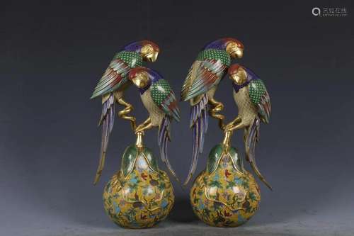 A Pair of Rare Cloisonne Enamel Parrot Ornaments