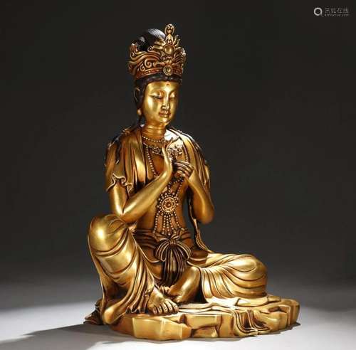 A Fine Gilt-bronze Figure of Guanyin