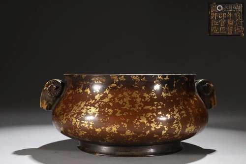 A Fine Copper Prinkled Gold Sheep Head Ears Censer