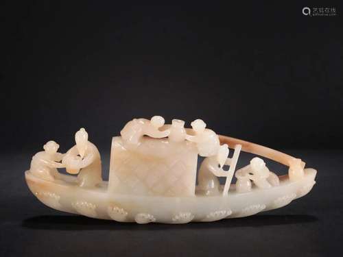 A Top and Rare Hetian Jade Boat Ornament