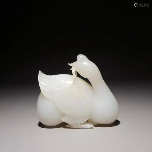 A Fine Carved Jade Goose Ornament