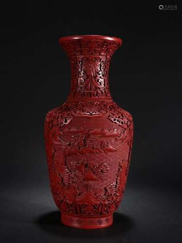 A Big and Rare Lacquer 'Landscape' Vase