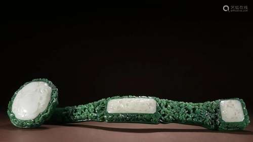 A Rare and Top Jadsper and Hetian White Jade Ruyi Scepter