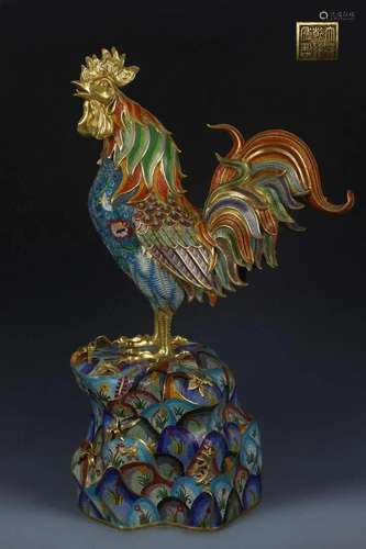 A Rare Gilt-bronze Cloisonne Enamel Rooster Ornament