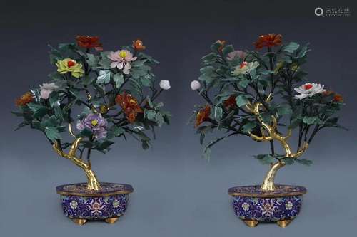 A Pair of Gilt-bronze Cloisonne Enamel Flowers Ornaments