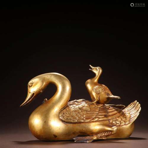 A Fine Gilt-bronze Duck Ornament