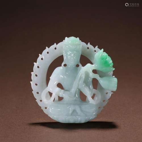 A Top and Rare Jadeite Figure of Guanyin Pendant